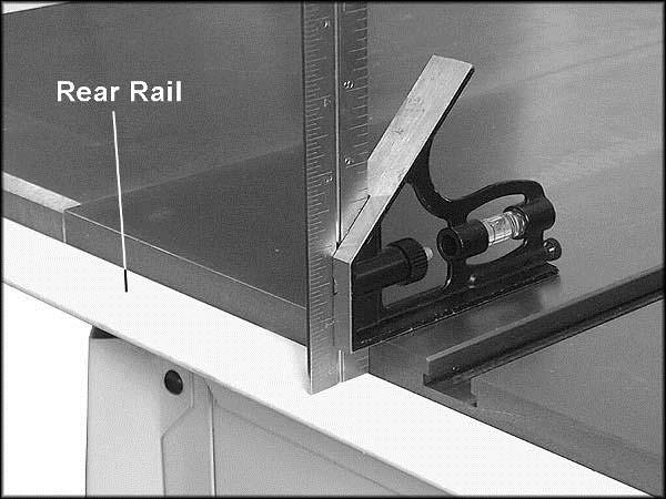 The rear rail must be parallel to table top to ensure proper fence operation. Measure distance from rail to table surface at several points along table.