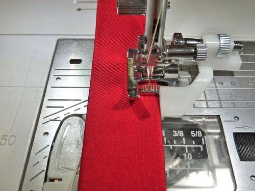5. The machine should still be threaded with the contrasting topstitching thread and the