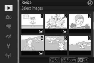 Resize Create small copies of selected photographs. Select Choose size and choose a size from 1280 856; 1.1 M (1280 856 pixels), 960 640; 0.6 M (960 640 pixels), and 640 424; 0.