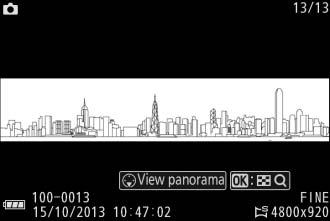 Viewing Panoramas Panoramas can be viewed by pressing 3 when a panorama is displayed full frame (0 31).