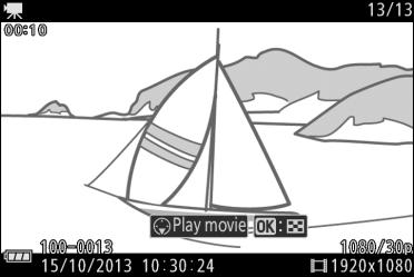 Viewing Movies Movies are indicated by a 1 icon in full-frame playback (0 31). Press 3 to start playback.