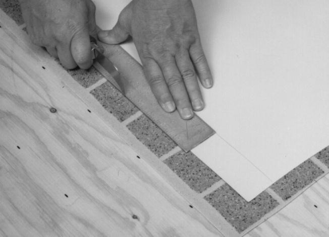 It cuts through the material in one cut and does not cut the floor beneath (Fig. 42). Keep this in mind when you are selecting an area in the house for your pattern scribing.