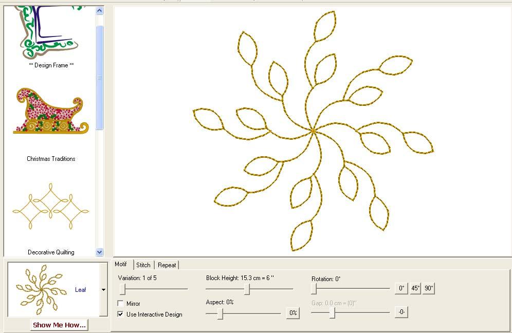 Follow the same directions for resizing: stitch application that were used in the feather design. 3. Leaf with variation 1 of 5.