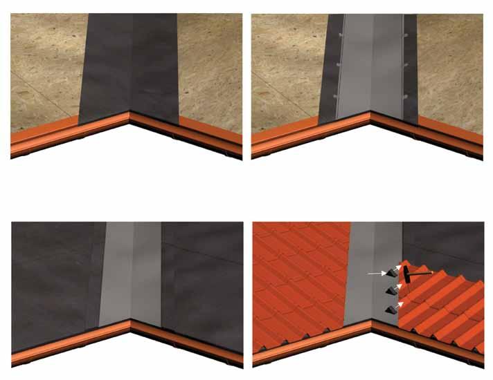 VALLEY Ice and water shield Metal valley Roof deck (OSB) Roof deck (OSB) 10 10 Underlayment Fillers cut from Closure Strips Center full width of ice and water leak barrier in valley directly over