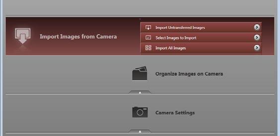 HINT Select Images to Import To transfer only a selection of images from the camera, click [Import Images from Camera] in CameraWindow (menu screen), then select images in the image transfer screen,
