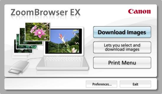 If you select [View/Download Images Using Canon ZoomBrowser EX], ZoomBrowser EX will start and display the following window. Use this window to perform the transferring procedures.