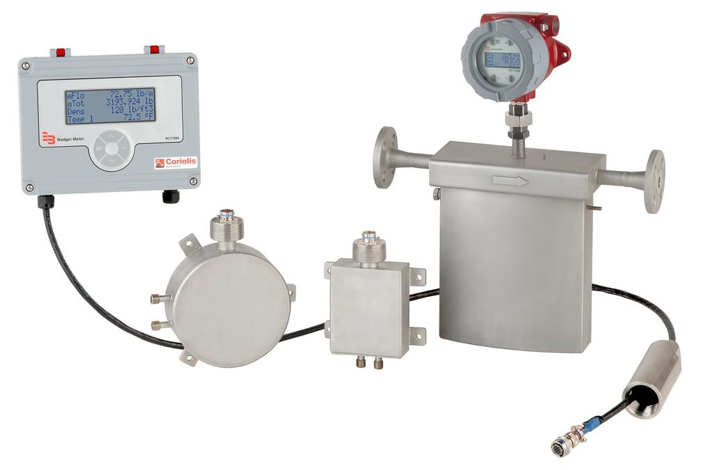 Introducing Coriolis Mass The Badger Meter RCT1000 Coriolis mass flow meter identifies flow rate by directly measuring fluid mass over a wide range of temperatures with a high degree of accuracy.