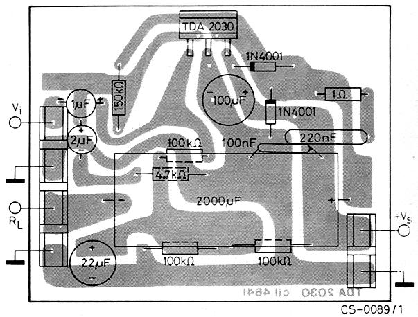 APPLICATION INFORMATION (continued) Figure 15. Typical amplifier with single power supply Figure 16. P.C. board and component layout for the circuit of fig.