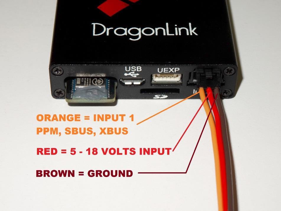 DragonLink Transmitter Once connected to your controller, the other end of the cable can be connected to the DragonLink Transmitter if not already done so. This should be connected to Input 1.