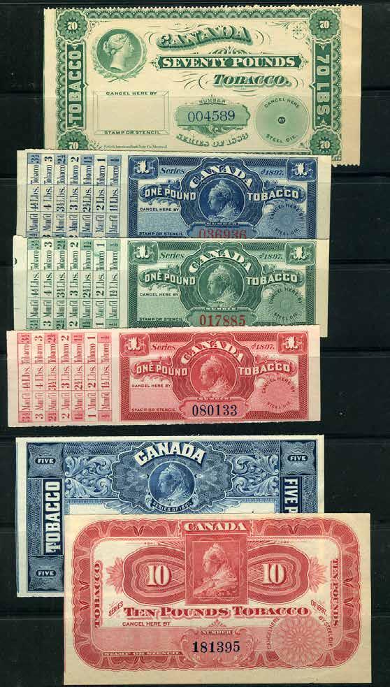 4 page Canada 1883, 1897 Tobacco collection - 24 different including with control #, without #, plate #, etc. page 2 of 4.