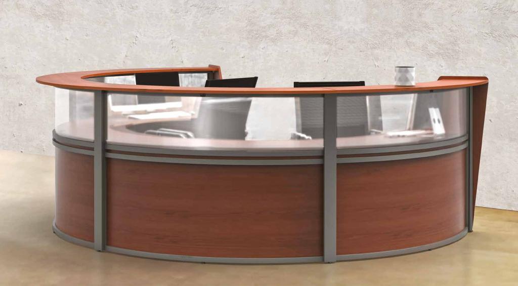 RECEPTION STATION ZU318 KEY FEATURES 27 26 45 45 Top Acrylice Panel to allow light into desk area High end reception desk at value price Thermofused laminate finished