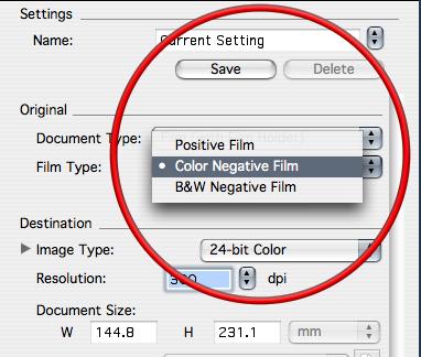 5. Choose your Film Type: Positive is for colour 35mm slides and colour positive film, Colour