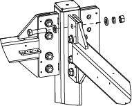 5. Install a short cross beam between the two frame posts. On each end, insert four 1-1/8 bolts with a flat washer on each side, and lock washer just inside the1-1/8 nut as shown.