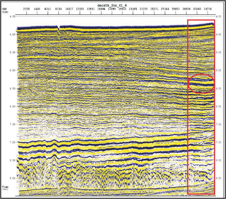 Fig. 1: Location of traces on the seismic section used in this study A set of individual traces are displayed in the Figure 2. These traces show the two significant reflected signals at time 5.