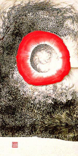 Plate (1) Chou Lu Gun ( 周綠雲 ). Midsummer ( 仲夏 ). 1983. Ink and colour on paper, 165 x 86 cm.