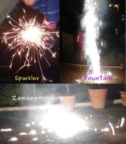 Tania lit sparklers, fountains and a rotating ground fire cracker called a zameen-chakra.