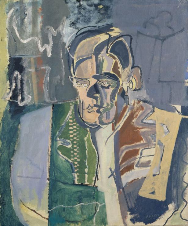 T.S. ELIOT by Patrick Heron oil on canvas, 1949 30 in. x 24 3/4 in. (762 mm x 629 mm) Purchased with help from the Contemporary Art Society, 1965 NPG 4467 If you wanted to know exactly what T.S. Eliot looked like, would this picture be more or less helpful than a photograph?