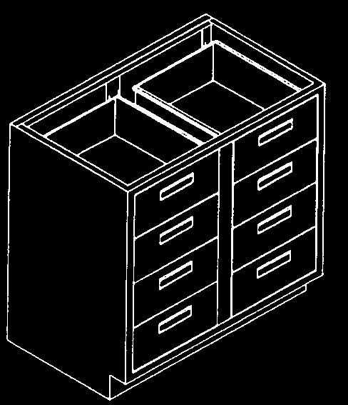 Storage 8 drawers (2 x 4) HEIGHT: INCHES 29 (Sitting) 29 (Sitting) 33 (ADA) 35 (Standing) WIDTH: INCHES 15 18