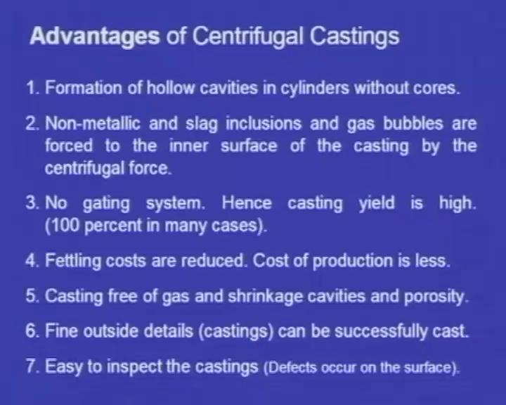 The next one is Centrifuging. This is the third type of the centrifugal casting processes. So, here we are going to manufacture small small components.