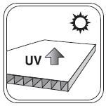 The UV-protected side of the sheet is covered with opal white film and must face towards the sun.
