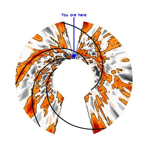 Map of the Milky Way Determine loca9on of hydrogen emission from rota9onal Doppler shis Contour plot of hydrogen concentra9on