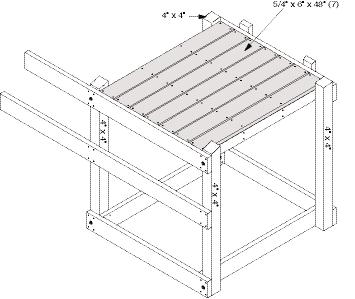 Items for STEP 5: (4) 2" x 4" x 38" boards (16) #8 x 2¹ ₂" deck screws Shown without top of tower for easier viewing. C Position boards flush with the top of the 2" x 4" x 48" boards.