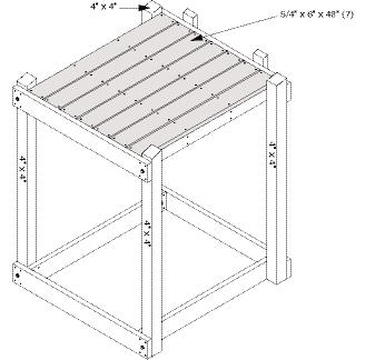 Items for STEP 5: (4) 2" x 4" x 38" boards (16) #8 x 2¹ ₂" deck screws Shown without top of tower for easier viewing. C C Position boards flush with the top of the 2" x 4" x 48" boards.