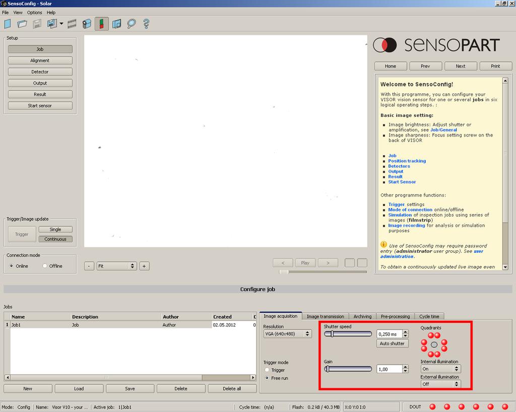 4.1.5 Adjust the sensor to ensure the perpendicular mounting First check if the sensor is mounted in the right working distance. The working distance can be calculated with the program SensoCalc.