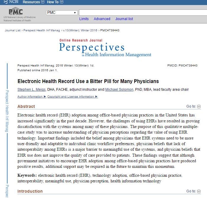 BUT Houston we have a problem (1).. Electronic Health Record Use a Bitter Pill for Many Physicians (US) 2016!