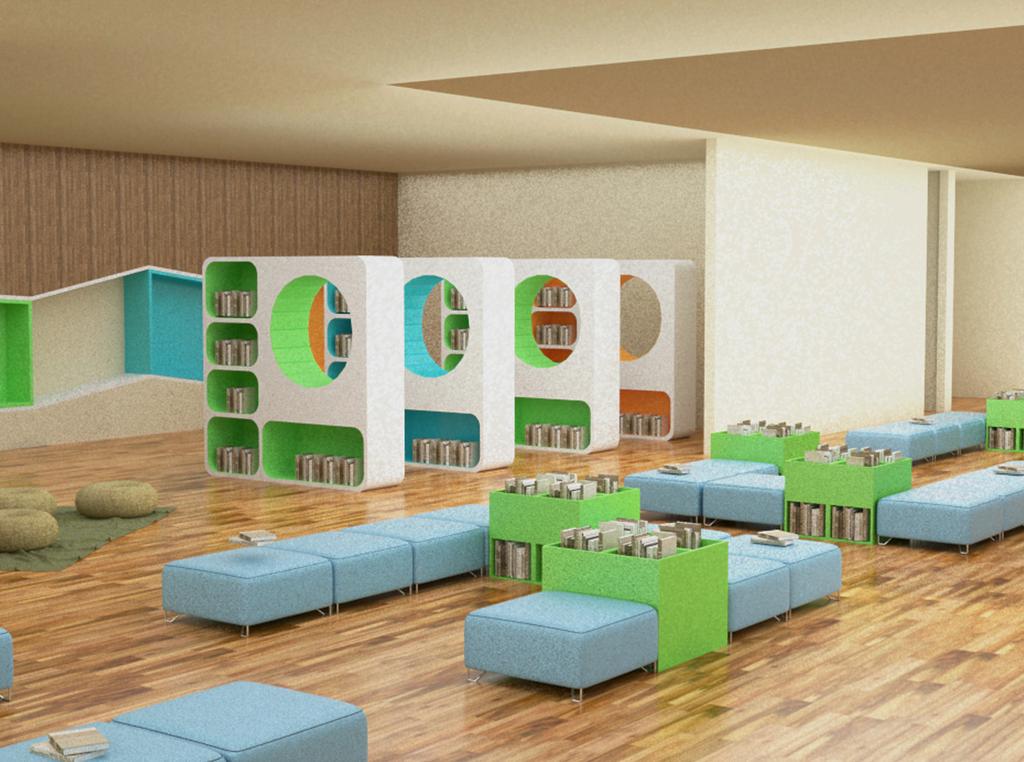 Sara Abdullah Al-Tasan Jeddah Children Library The aim is to achieve a child-friendly space that will attract and encourage them as well as fill them with excitement, whilst
