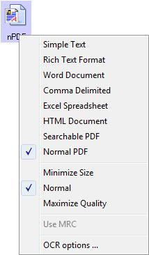 Scanning from One Touch To select a file type for the text format: 1. Select the Destination Application. 2. Right-click on the text format icon.