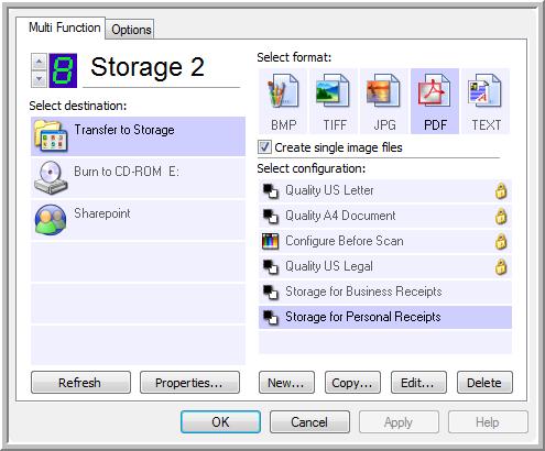 Scanning from One Touch The new configurations apply to the Transfer to Storage Destination Application. 13. Now click the arrow buttons to select a scanner button for each new configuration.