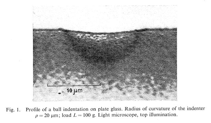 Ball indentation on soda-lime glass (radius = 80 µm, load = 1100 gf) Shear
