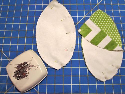 2. Using a ½" seam allowance, stitch each pair together along one curved edge.