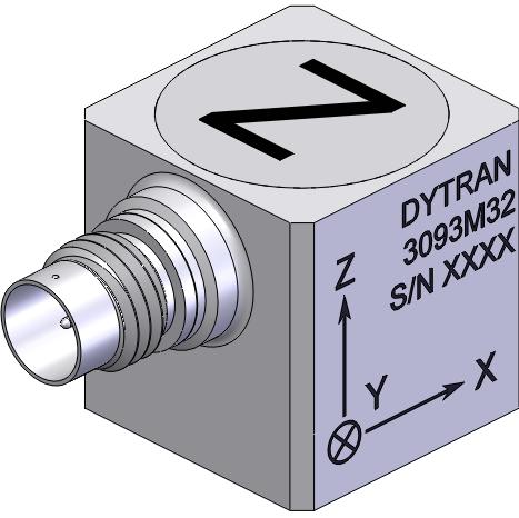 accelerometer featuring a single, transverse mounted, 4-pin electrical connector. This feature allows the 3093M32 to be used in situations where vertical space is limited.