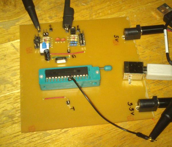The setup on the breadboard is shown in Figure 3.16. Then after fixing the issues encountered and came to a situation where the attack worked we made the setup on a dot board.
