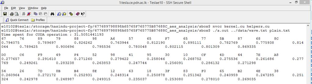 4.1. STEPS OF THE ATTACK CHAPTER 4. ATTACKING AES USING CPA Figure 4.2: The results printed by the CPA program Key1 Correlation1 Key2 Correlation2 Key3 Correlation3 Keybyte 0 67 0.794 D0 0.278 54 0.