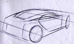Stage 3 This stage is the hardest part of drawing in perspective. You must now work out how the surfaces you have drawn on the near side of the vehicle will appear on the far side.