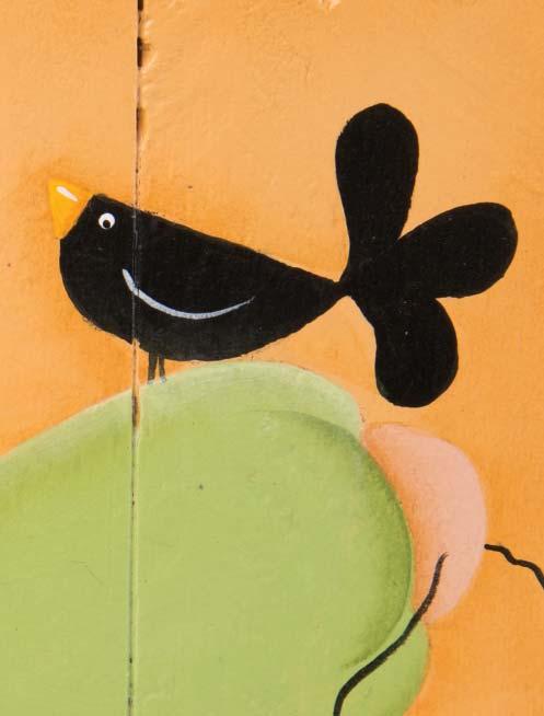 Using Lamp Black, place a tiny dot in the eyes and apply the lines for the bird s legs. Lettering: 1. Transfer FALL letter outlines. Basecoat with Burnt Sienna. 2.