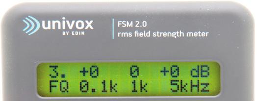 3. Basic frequency test (FQ) Description Univox FSM 2.0 automatically calculates the levels for 100Hz and 5kHz relative to 1kHz. The level for measurement is set automatically.