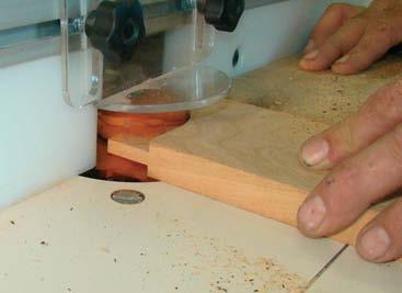 Narrow pieces must be clamped into a miter gauge. Check the fit of the tenon.