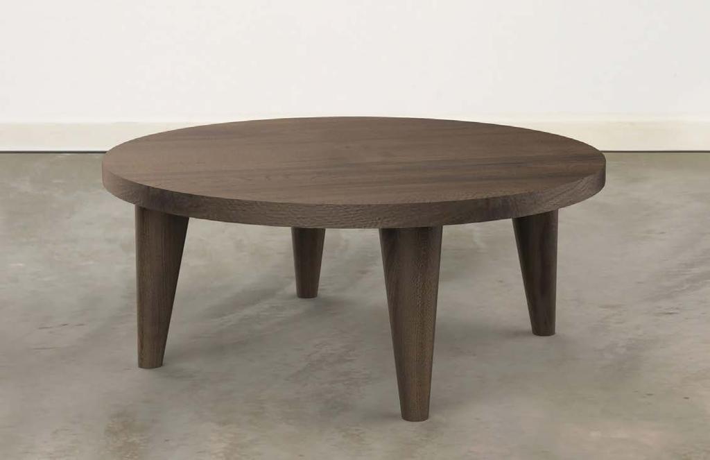 more slabs Version in Maple with Clear finish LANDER COFFEE TABLE Round solid wood top with four or five tapered wood legs