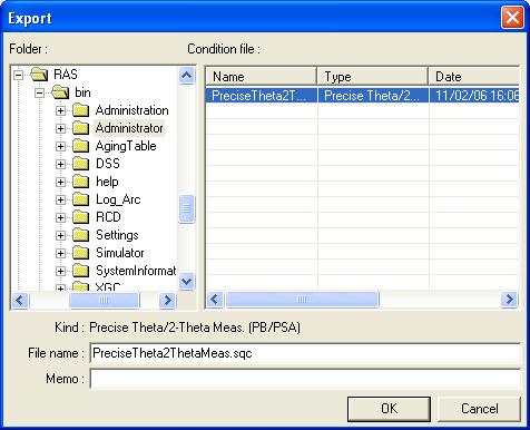 1.1 Setting conditions Export Saves the specified Part conditions in a file. Clicking the Export button opens the Export dialog box.