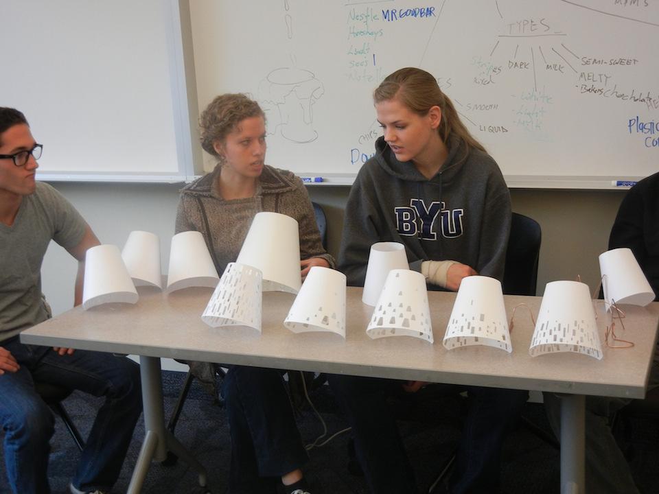 subsequently in courses on materials and processes, but this spontaneous lesson in manufacturing science serves as an apt introduction. Figure 1. Iteration of simple lamp forms using PC sheet 3.