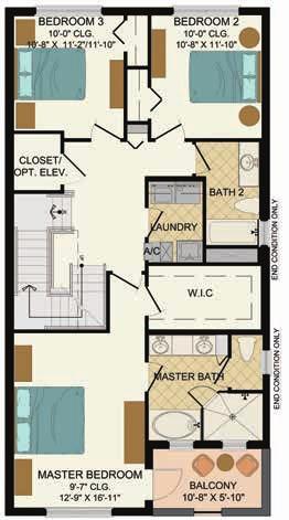 SKY 3-5 bedrooms 3-1/2 bath + sky space 1st Floor A/C 2nd Floor A/C 3rd Floor A/C Total A/C Garage Covered Entry 2nd Balcony Upper Terrace Gross Total 704 s.f. 1133 s.f. 838 s.f. 2675 s.f. 453 s.f. 72 s.