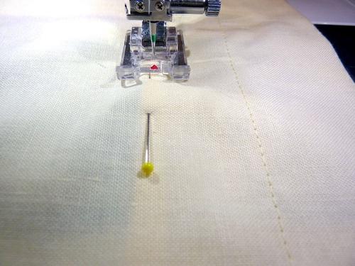 For the gray dandelion valance, we used decorative stitch #30 in a 9mm width on the Janome MC9900. 9. Re-thread the machine with the contrasting thread in the top and bobbin.