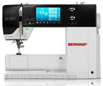 BERNINA 580 Sewing Stitch Package 227 Stitches 29 Practical, 8 Buttonholes, 2 Eyelets, 172 Decorative, 14 Quilting; 7 Alphabets + 2 Darning Programs Sewing view is shown.