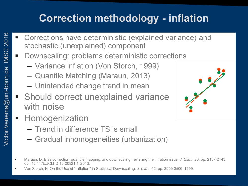 In downscaling it is known that applying deterministic corrections rather than adding noise leads to problems (variance inflation).