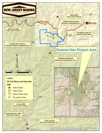 Central Idaho Advanced Exploration Eastern Star Project Located in the Elk City Mining District 11 patented (220 ac) and 38 unpatented (760 ac) lode claims acres totaling 980 acres Near surface high