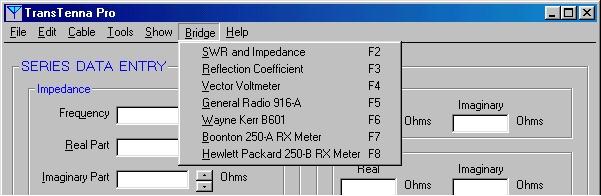 15. Bridge Menu Selection The following Bridge menu selections provide alternate data entry to accommodate various types of impedance measuring instruments.